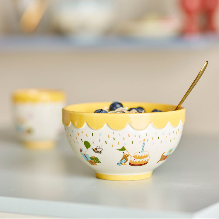 Celebrate Bowl in Yellow Stoneware Kids
