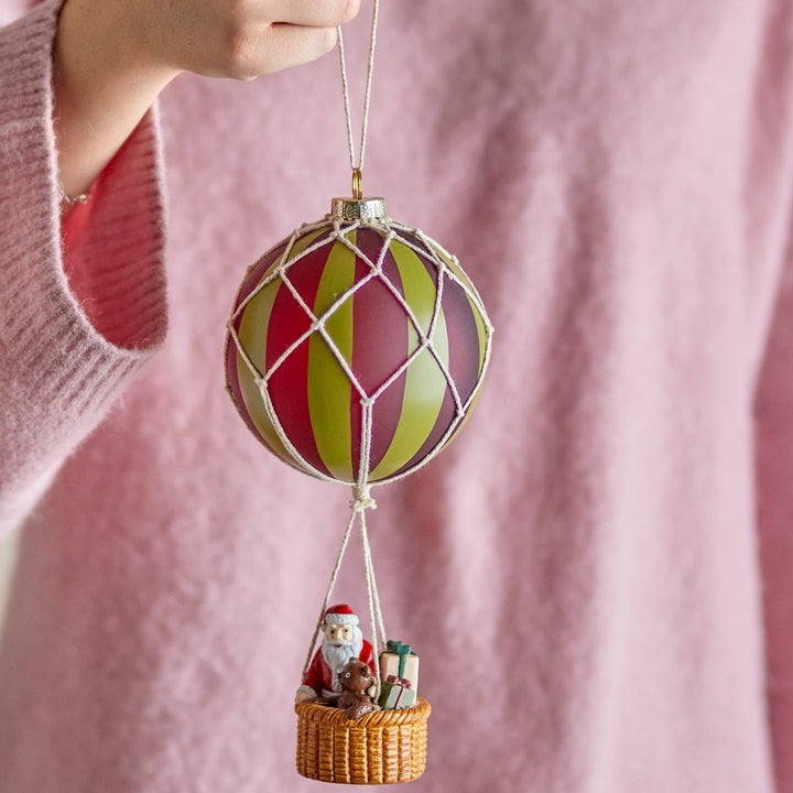 Hettie Santa Hot Air Balloon Glass Tree Decoration