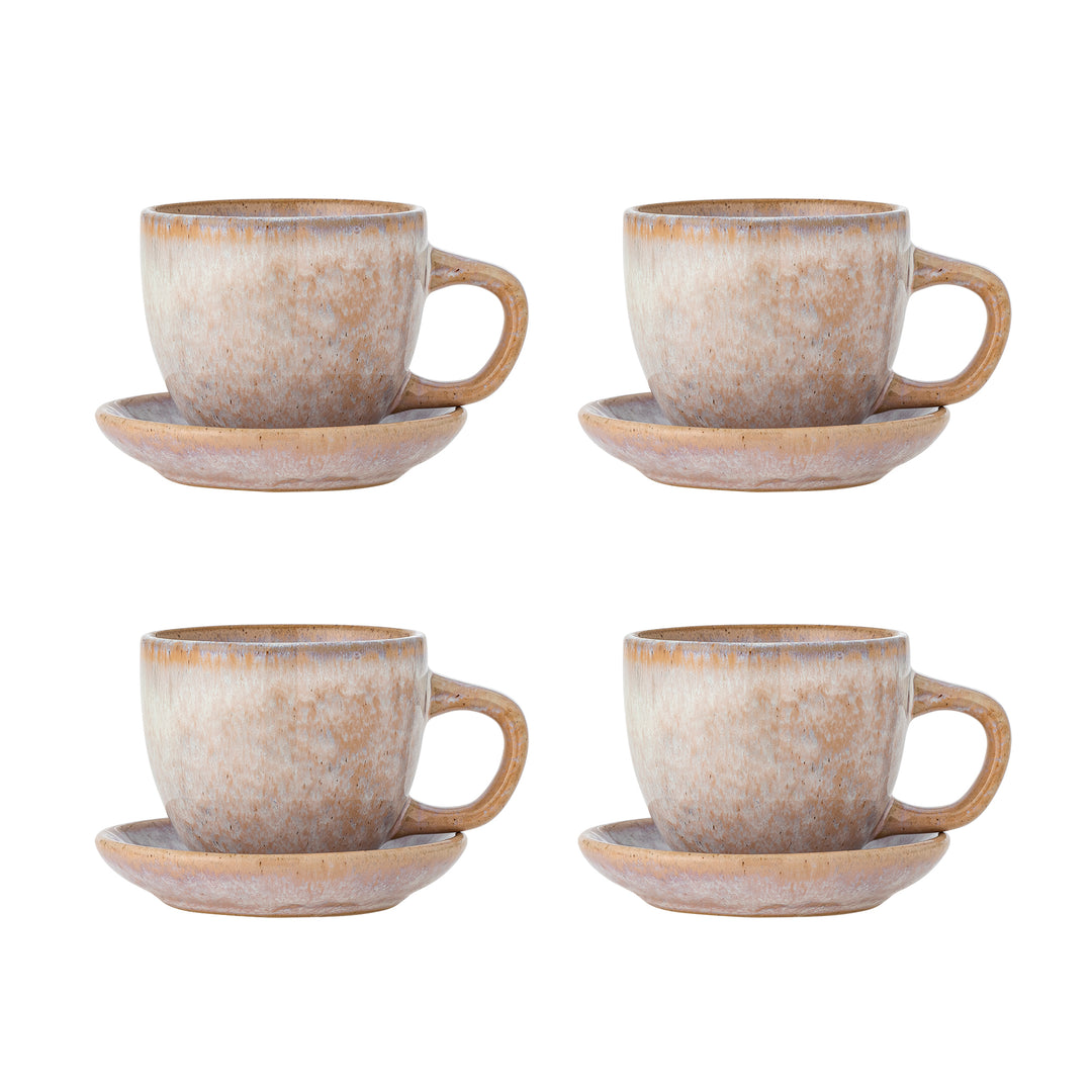 Brenta Cup and Saucer in Rose Stoneware Set of 4