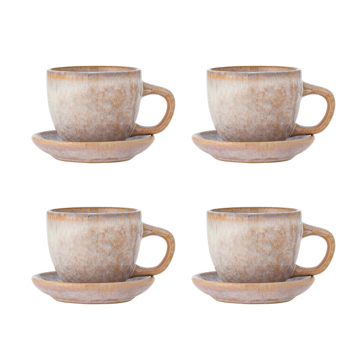 Brenta Cup and Saucer in Rose Stoneware Set of 4