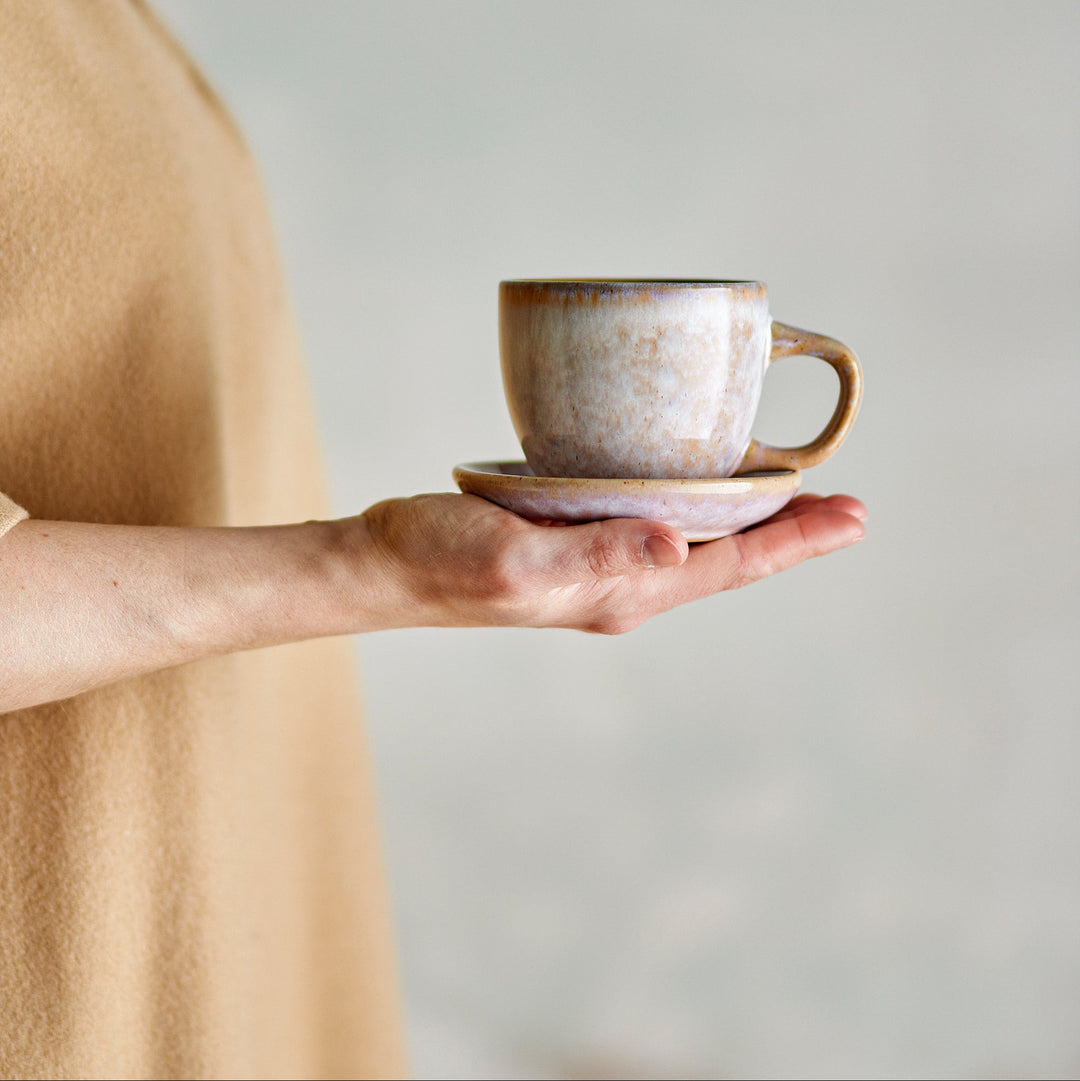 Brenta Cup and Saucer in Rose Stoneware Set of 4