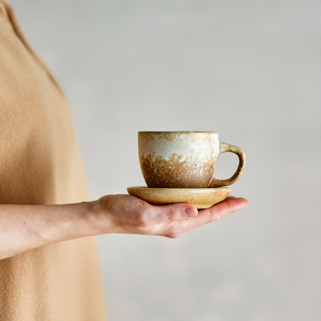 Brenta Cup and Saucer in Nature Stoneware Set of 4