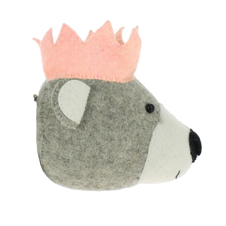 Mini Baby Bear Head with Pink Crown Wall Head