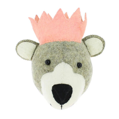 Mini Baby Bear Head with Pink Crown Wall Head