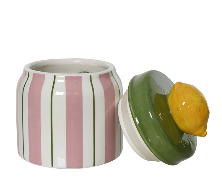 Pink Stripe Ceramic Jar with Lemon Lid