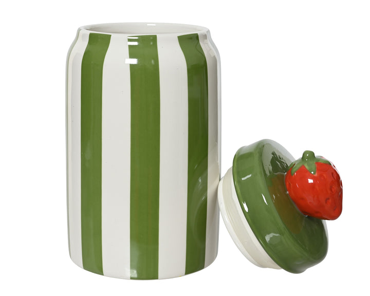Green Stripe Ceramic Jar with Strawberry Lid