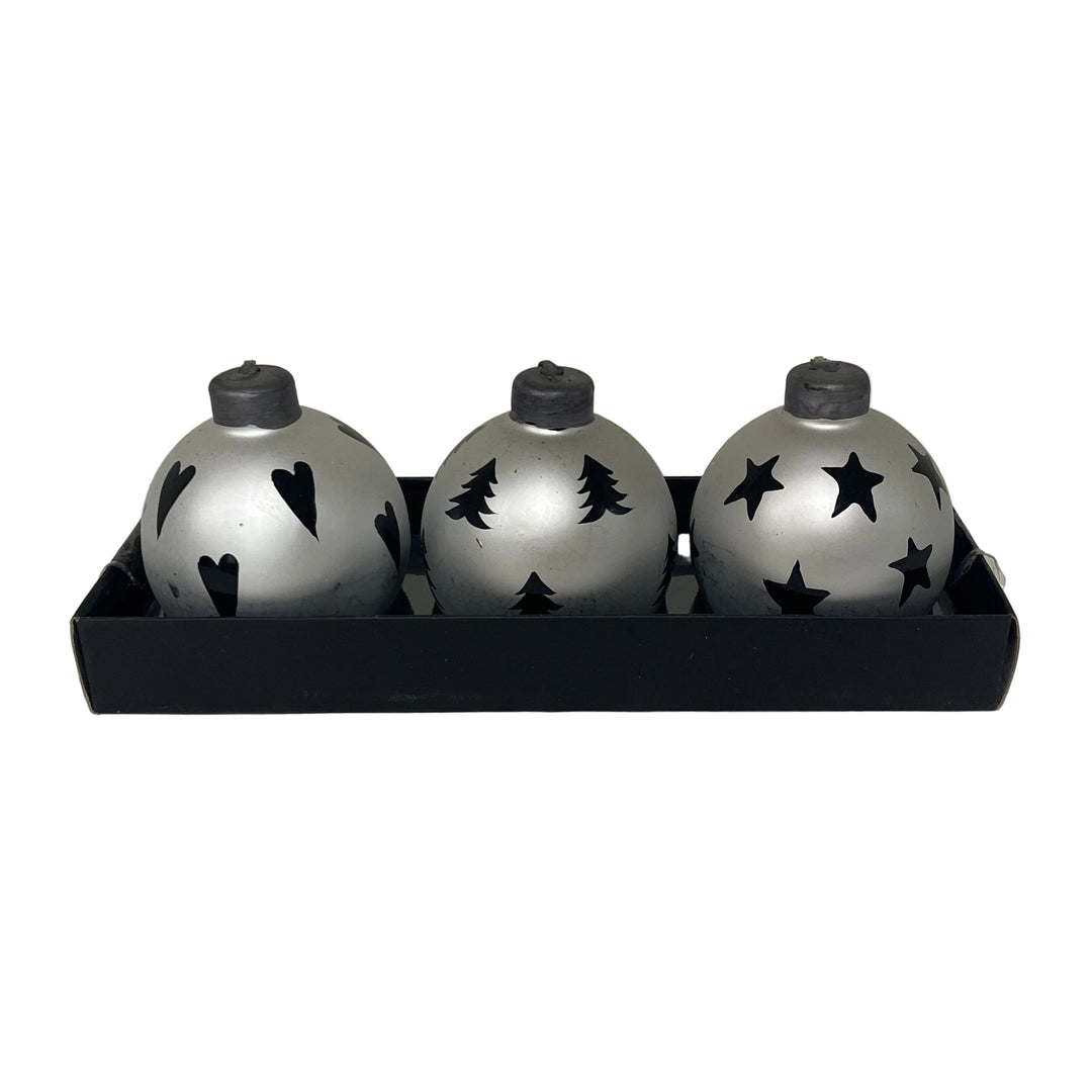 Set of 3 Small Bauble Candles Silver