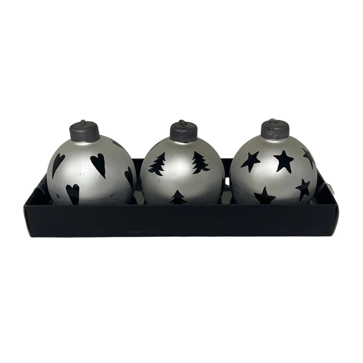 Set of 3 Small Bauble Candles Silver