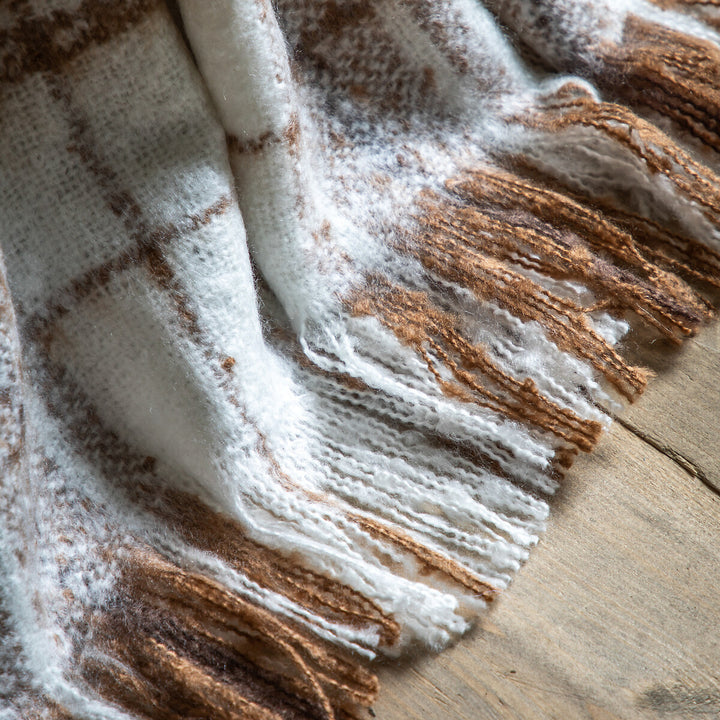 Check Faux Mohair Throw in Tan