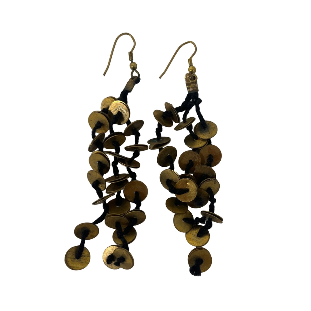 Pair of Handmade Gold Disc Earrings Black