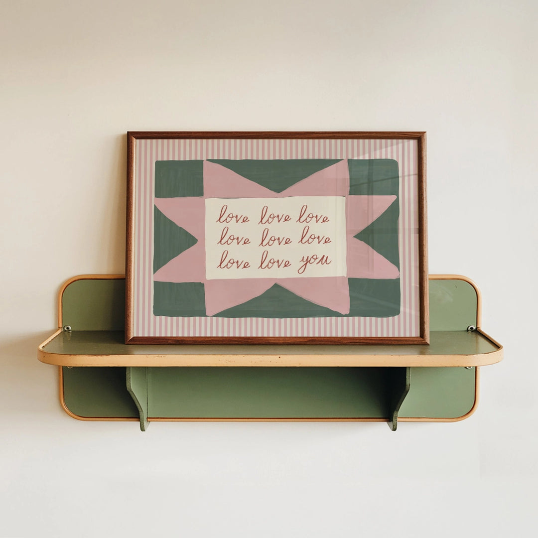 Love Love Love You Print Green & Pink