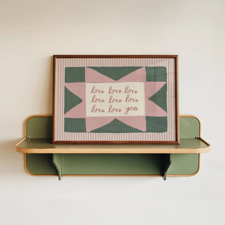 Love Love Love You Print Green & Pink