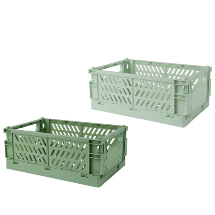 Set of 2 Green Folding Crates Medium PRE ORDER