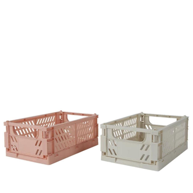 Set of 2 Pink & Cream Folding Crates - Small  PRE ORDER