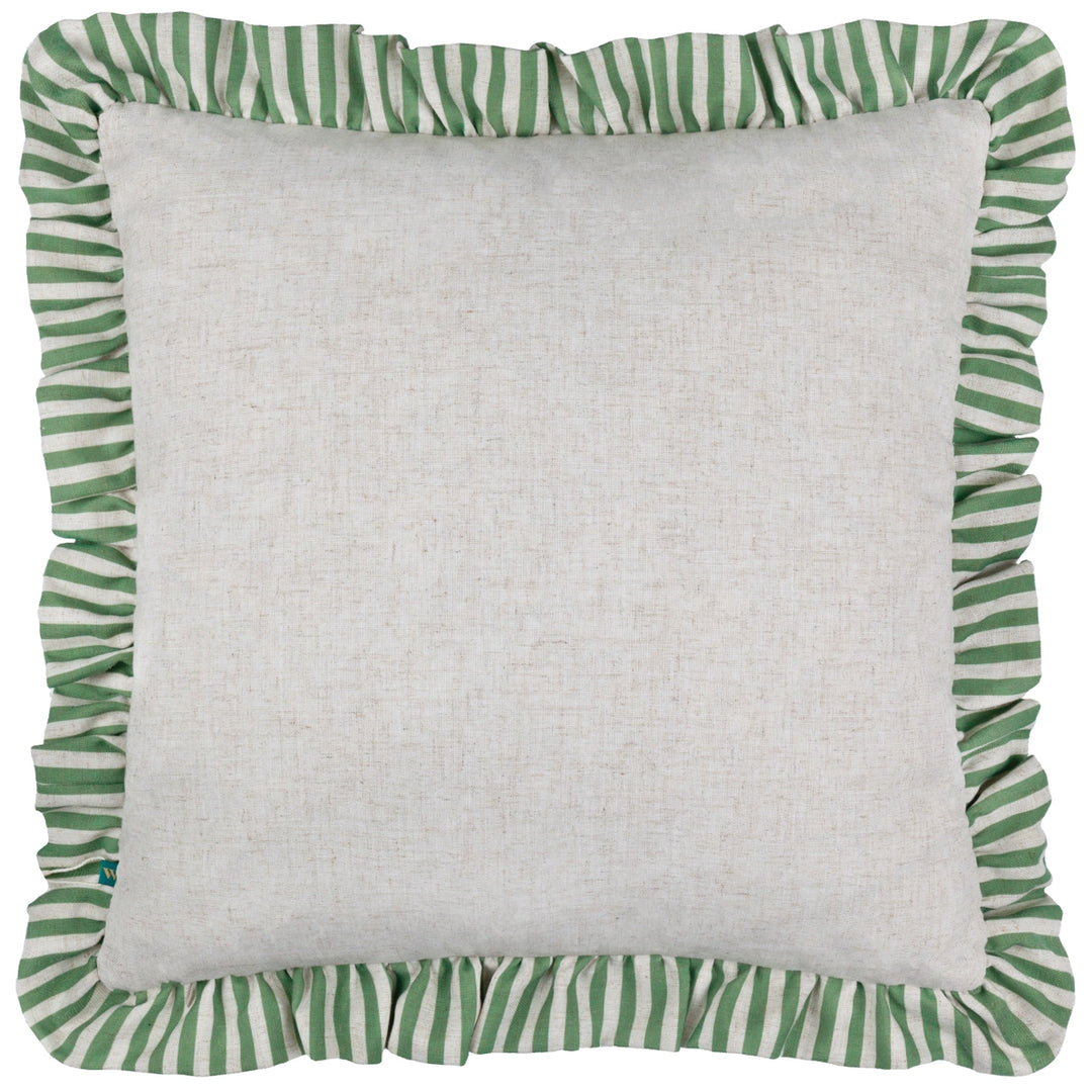 Okara Leopard and Fig Printed Ruffle Cushion in Peach/Green