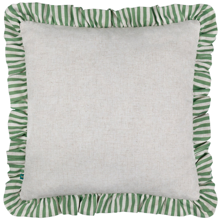 Okara Leopard and Fig Printed Ruffle Cushion in Peach/Green