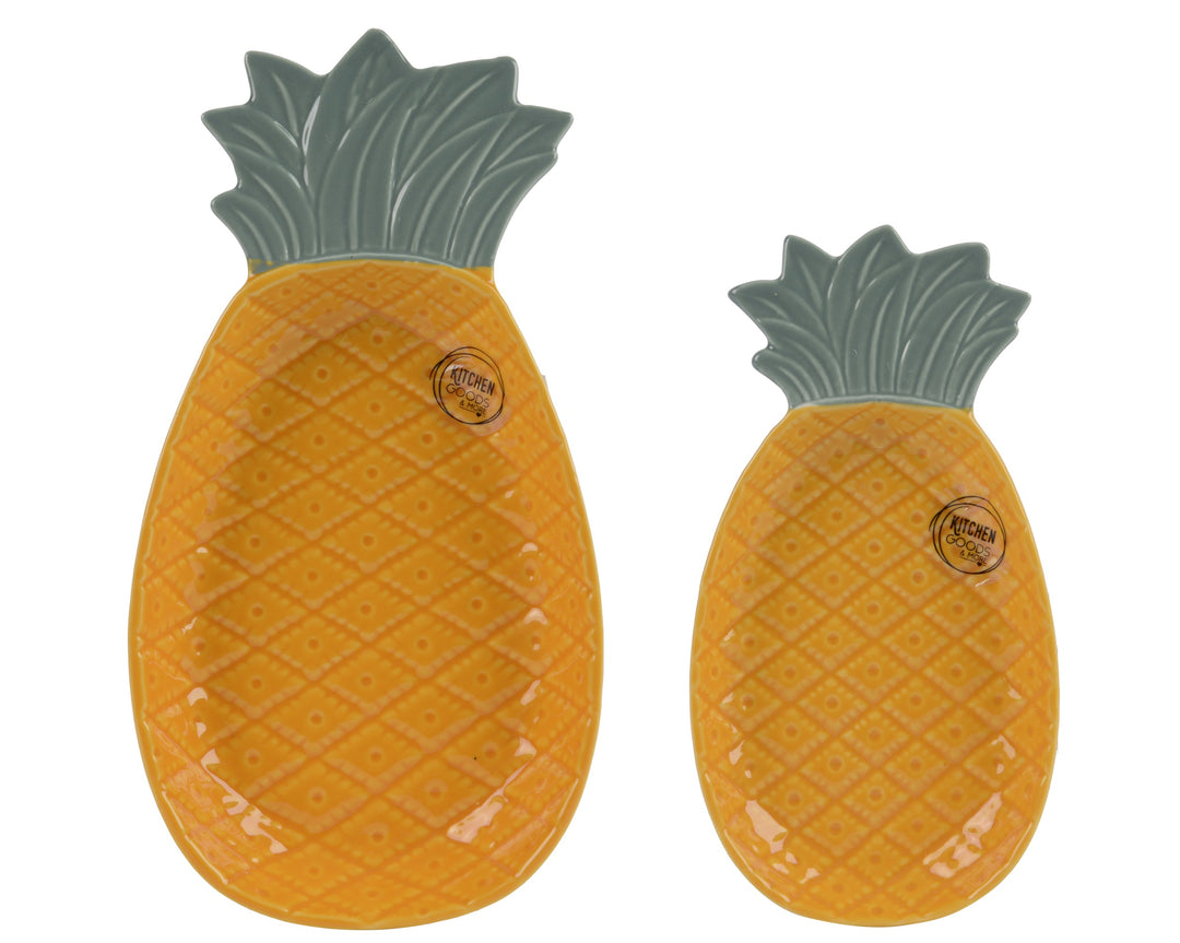 Set of 2 Pineapple Porcelain Plates