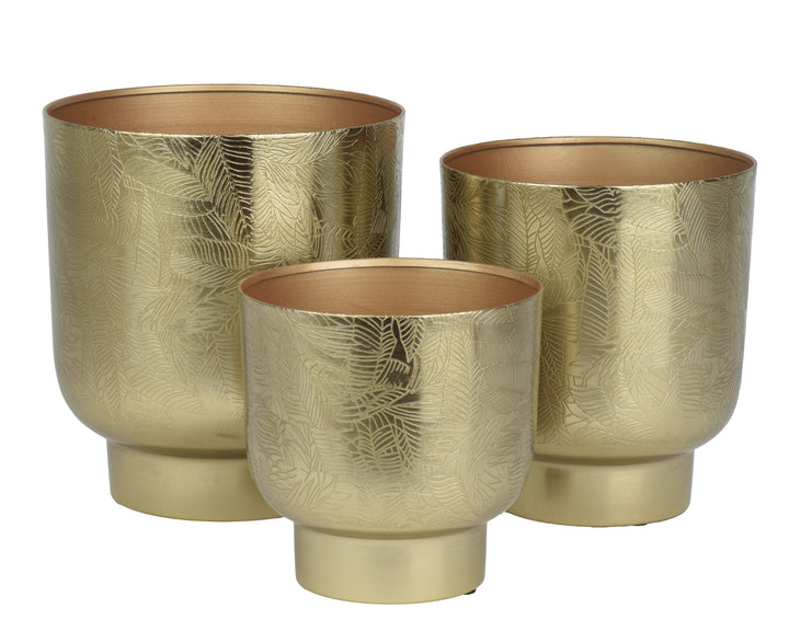 Set of 3 Iron Planters with Leaf Pattern