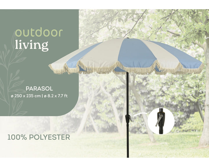 Blue & White Stripe Tassel Parasol
