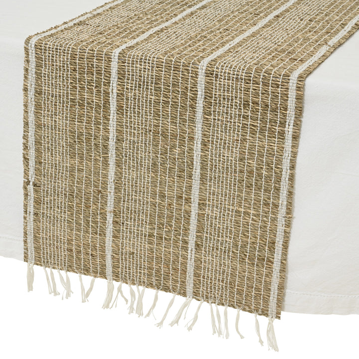 Rectangular Sea Grass Table Runner with Stripes & Fringes