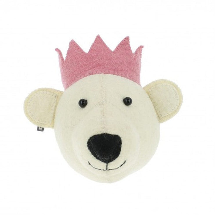 Felt Bear Head White with Pink Crown - Mini