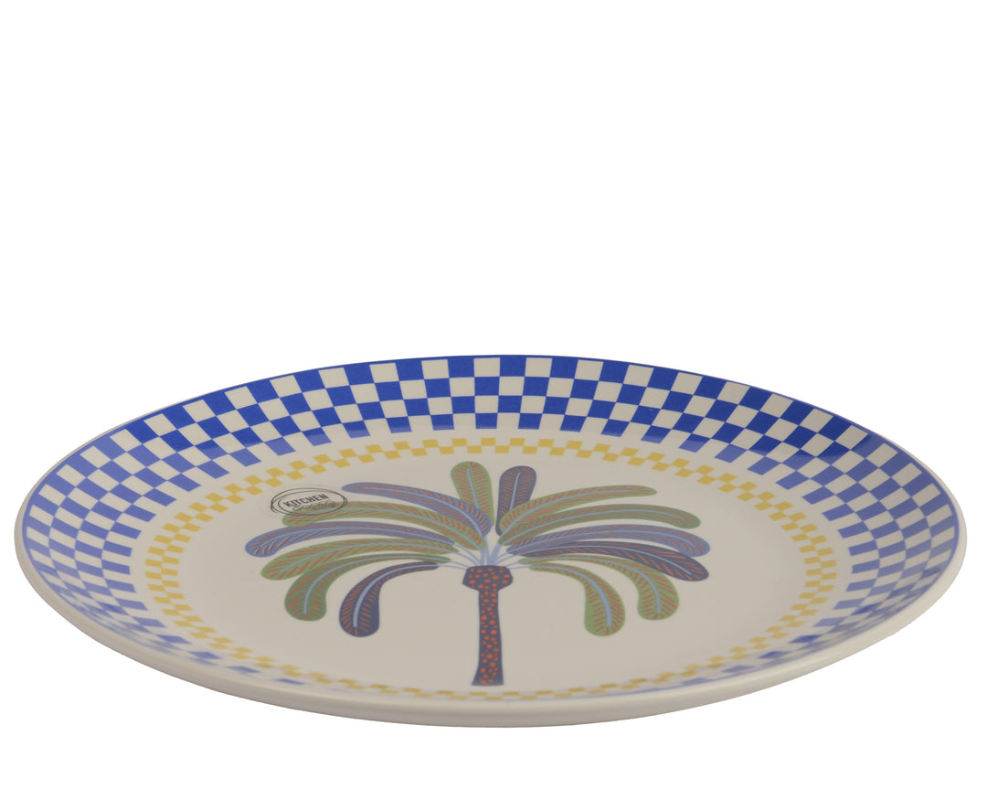 Set of 4 Porcelain Palm Dinner Plates Blue