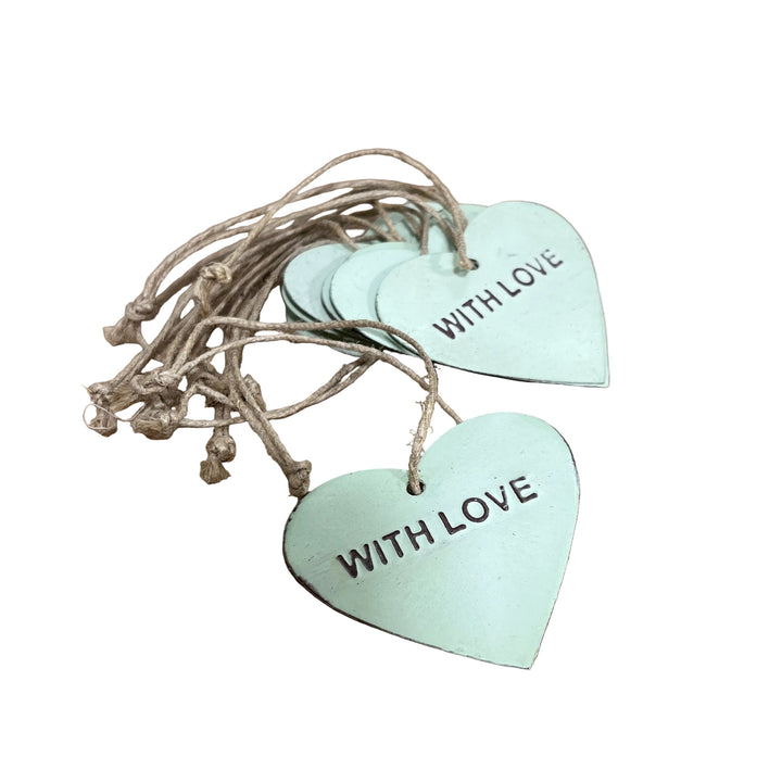 Pack of 10 Pale Green Metal Heart Gift Tags