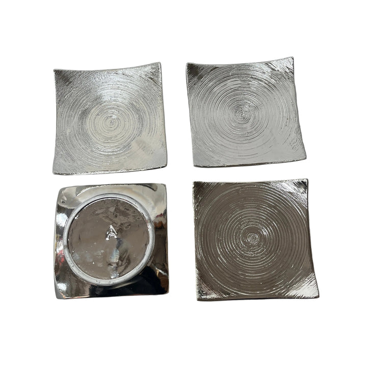 Set of 4 Square Metal Dish Decor Silver