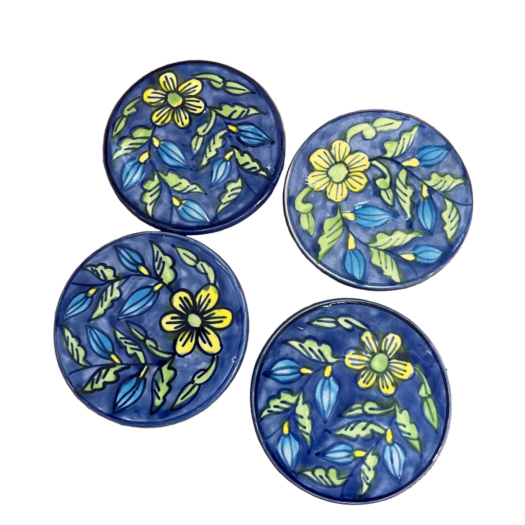 Set Of 4 Floral Glazed Coasters
