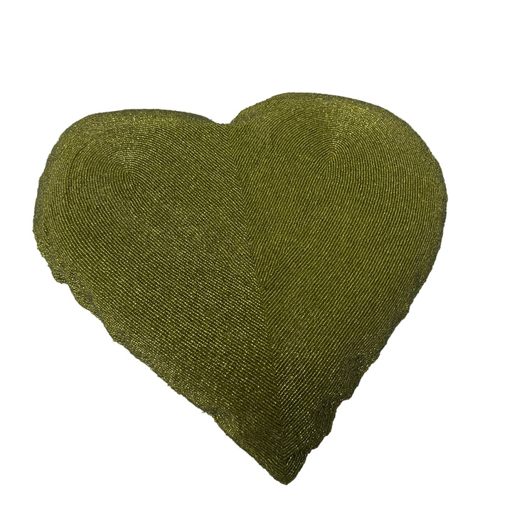 Beaded Heart Cushion in Green