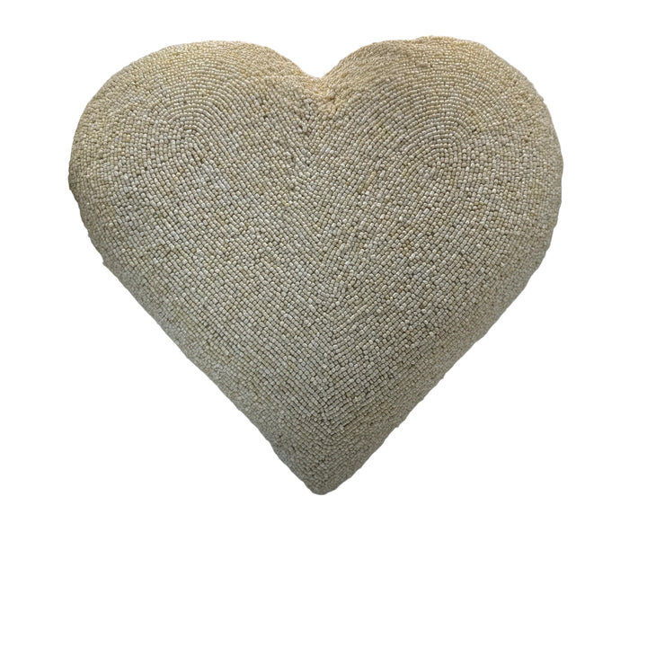 Beaded Heart Cushion in Ivory