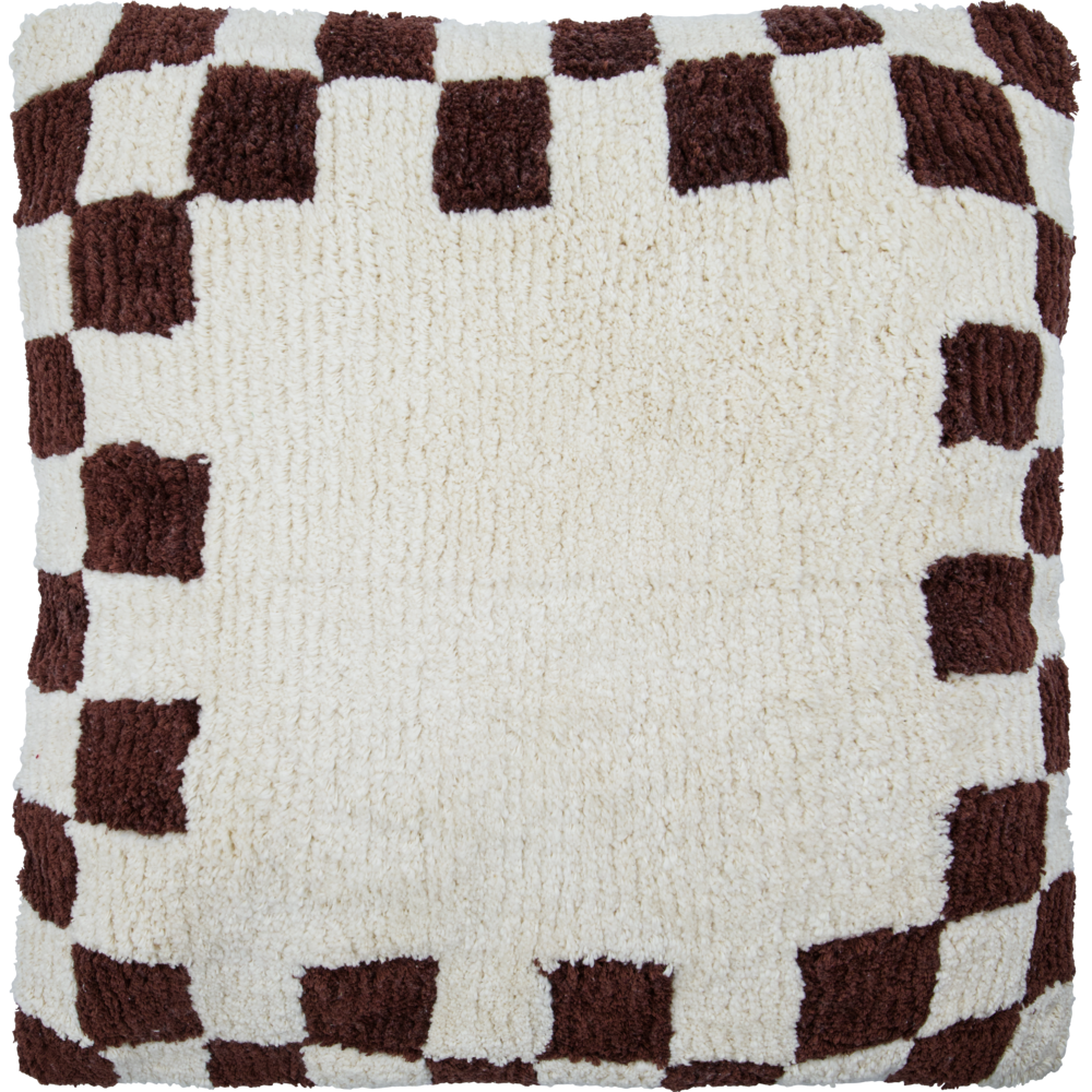 Chess Cushion Cover in Brown Off White