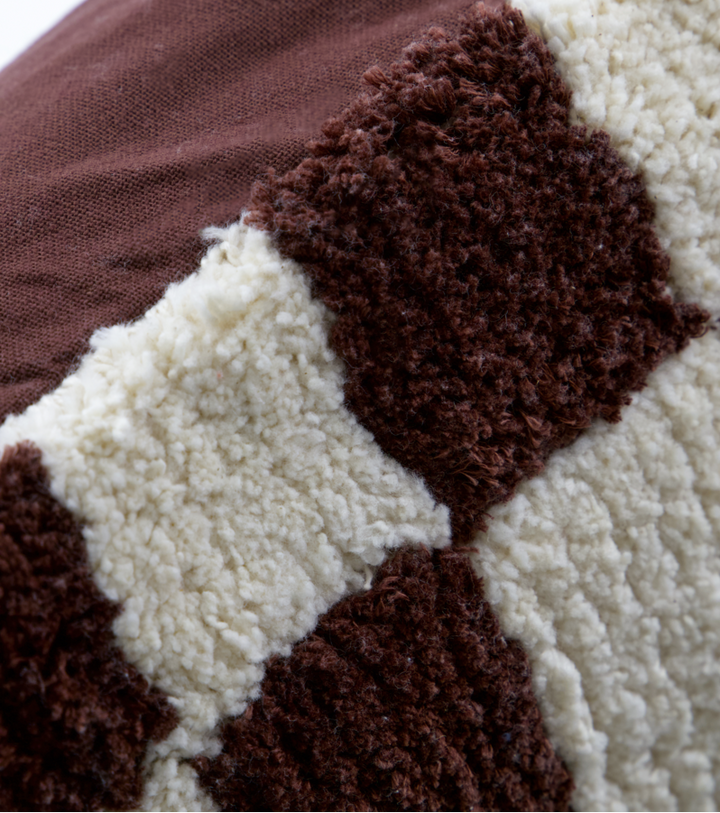 Chess Cushion Cover in Brown Off White