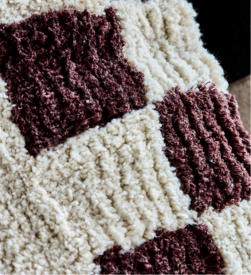 Chess Cushion Cover in Brown Off White