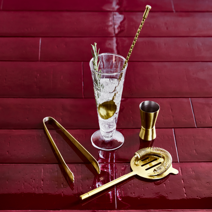 Four Piece Antique Brass Cocktail Set Gold