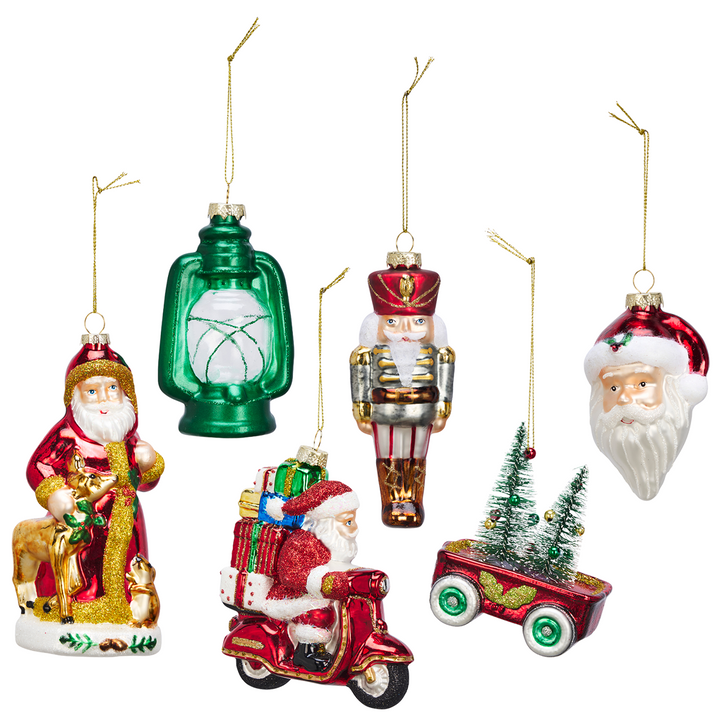 Classic Glass Christmas Ornaments Set of 6