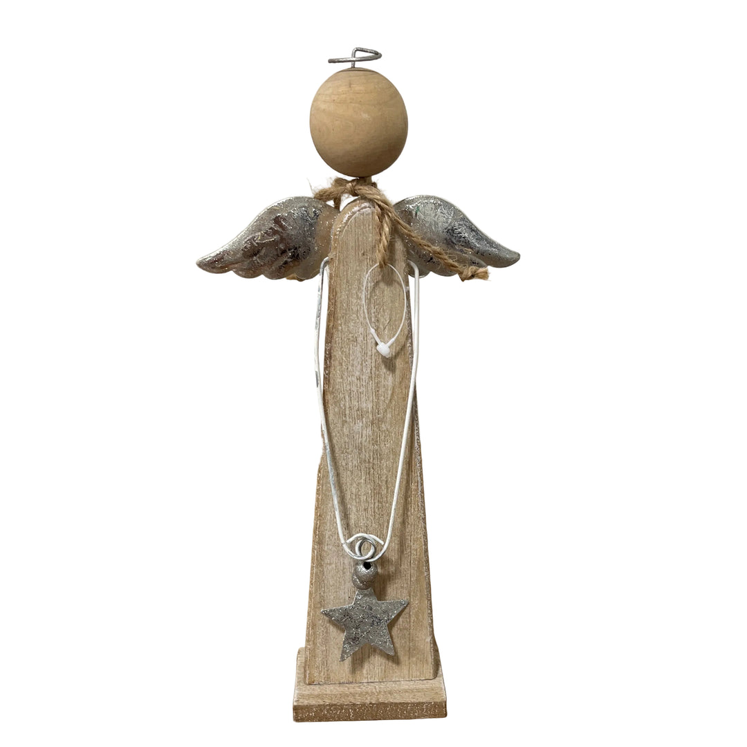 Small Wooden Angel on Plinth Silver