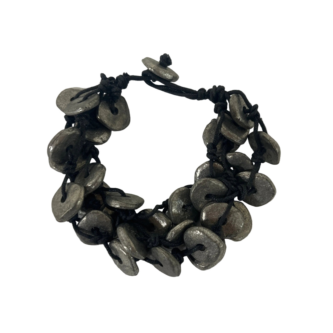 Handmade Metal Disc & Textile Layering Bracelet