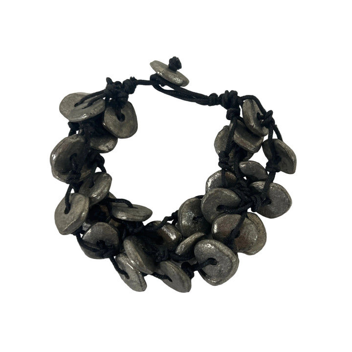 Handmade Metal Disc & Textile Layering Bracelet