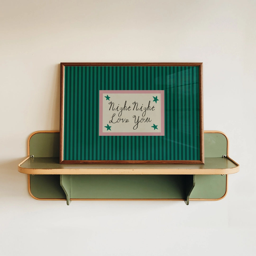 Night Night Love You Striped Print Green