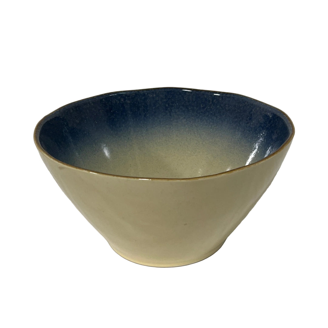 Set of 4 Large Deep Bowls Blue Ivory