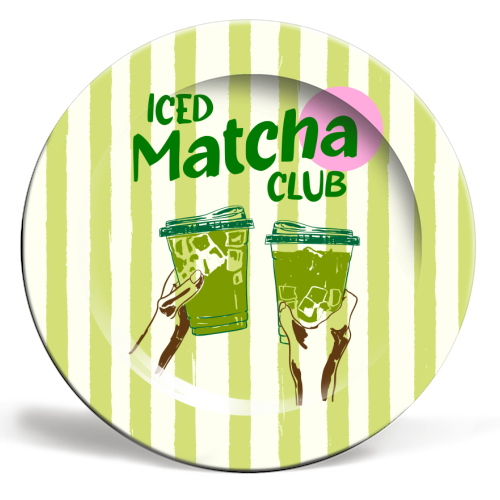Iced Matcha Club Preppy Stripes Retro Green Plate