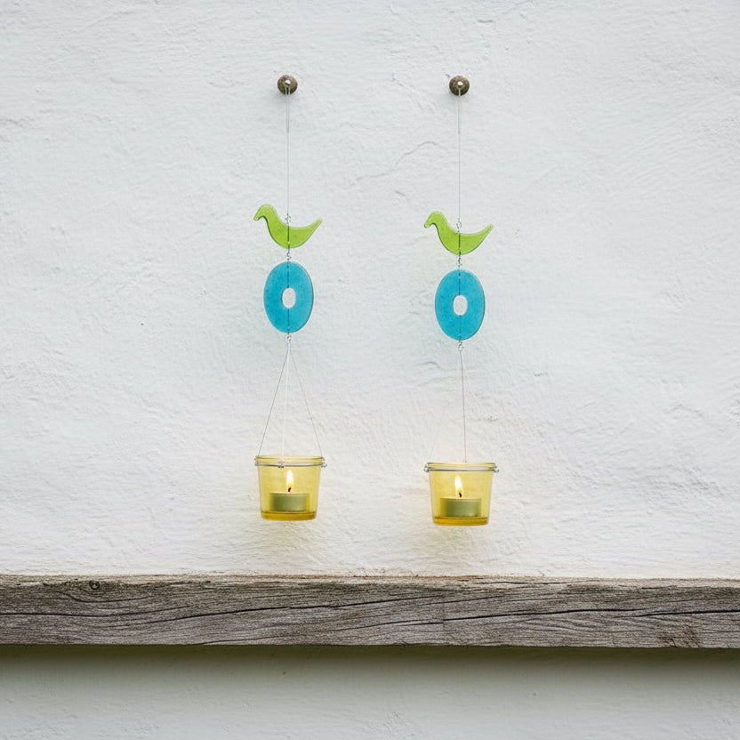 Set of 2 Tea light Holder with glass decor