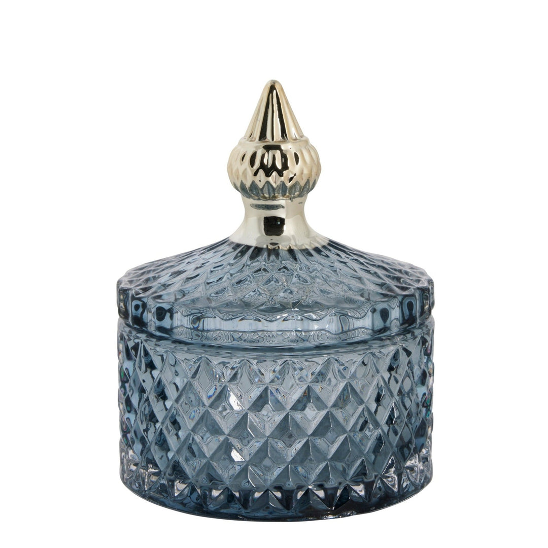 Sea Blue Pressed Glass Jar