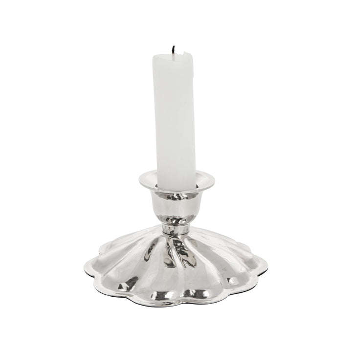 Bougeoir en verre cannelé rose pâle