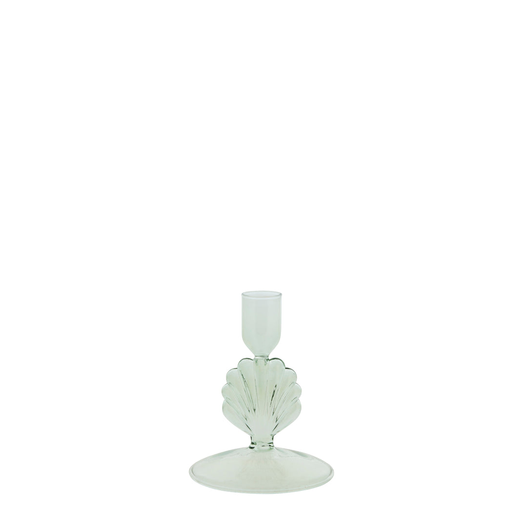 Bougeoir en verre cannelé rose pâle
