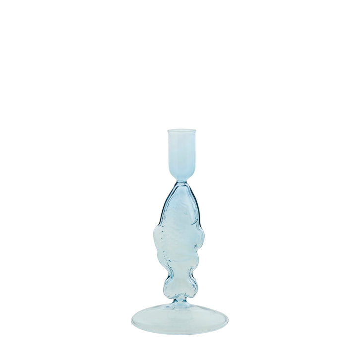 Bougeoir en verre cannelé rose pâle