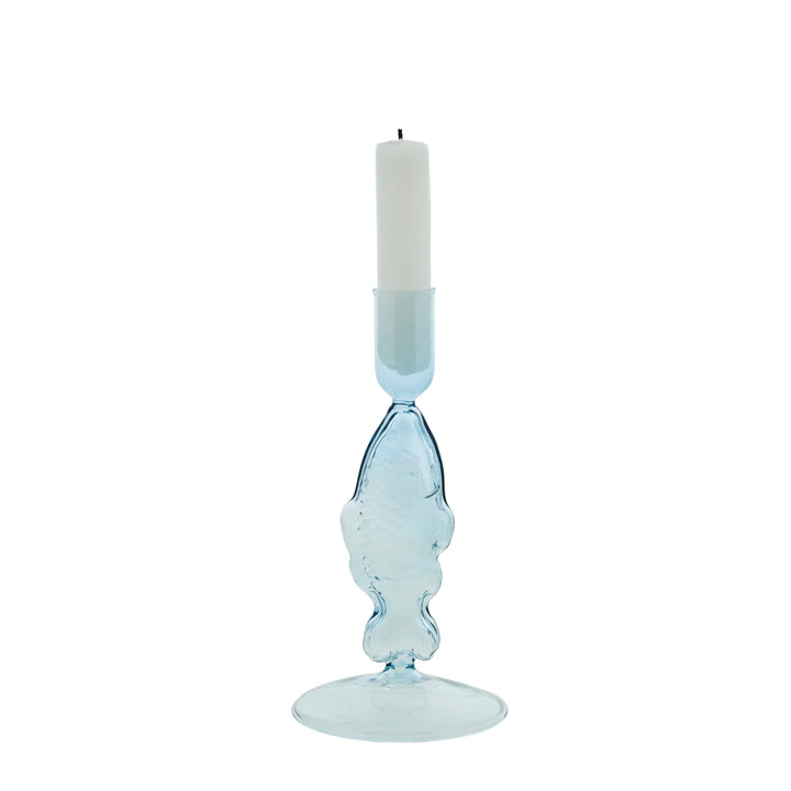 Bougeoir en verre cannelé rose pâle