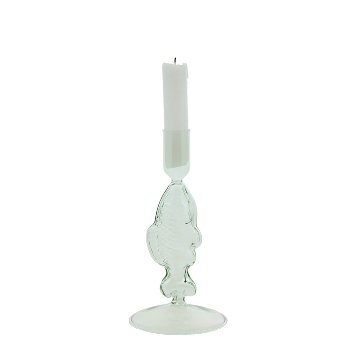 Bougeoir en verre cannelé rose pâle