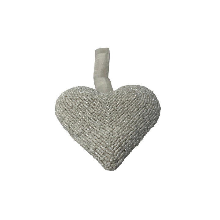 Beaded Large White Heart Hanging Decor